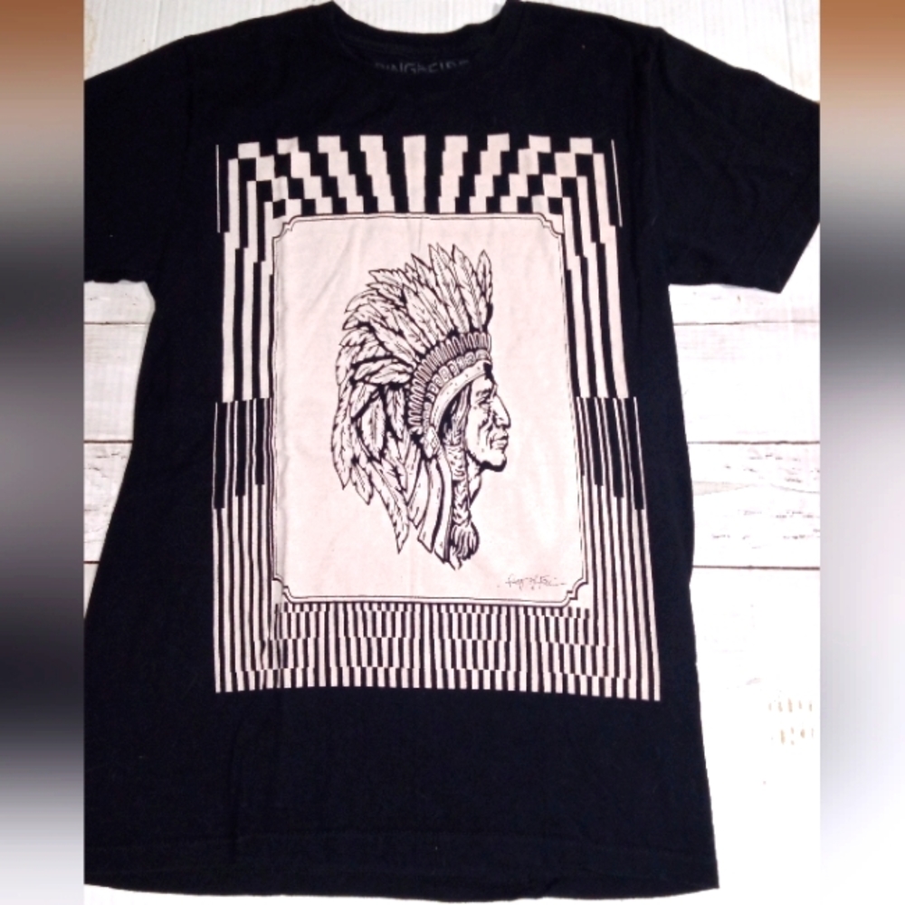 👉 RING OF FIRE NATIVE AMERICAN GRAPHIC TEE MENS SIZE SMALL INDIAN CHIEF